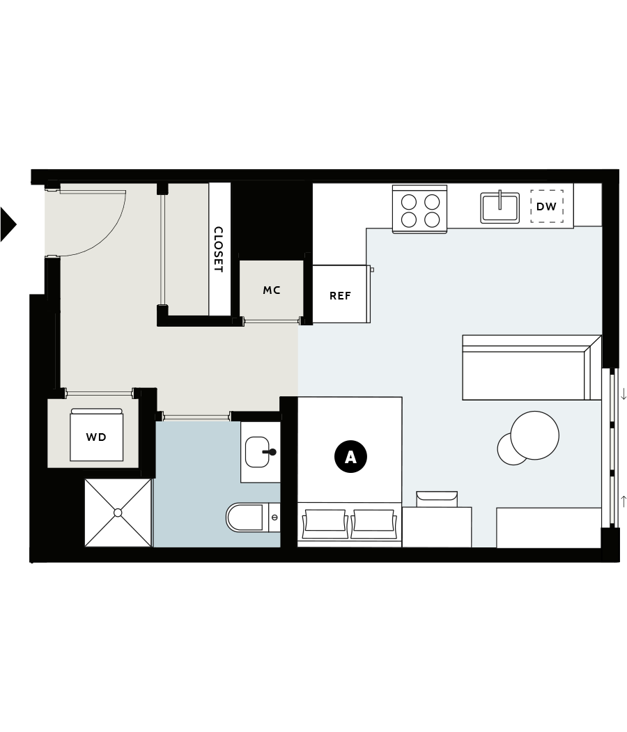 Rendering for Studio A floor plan