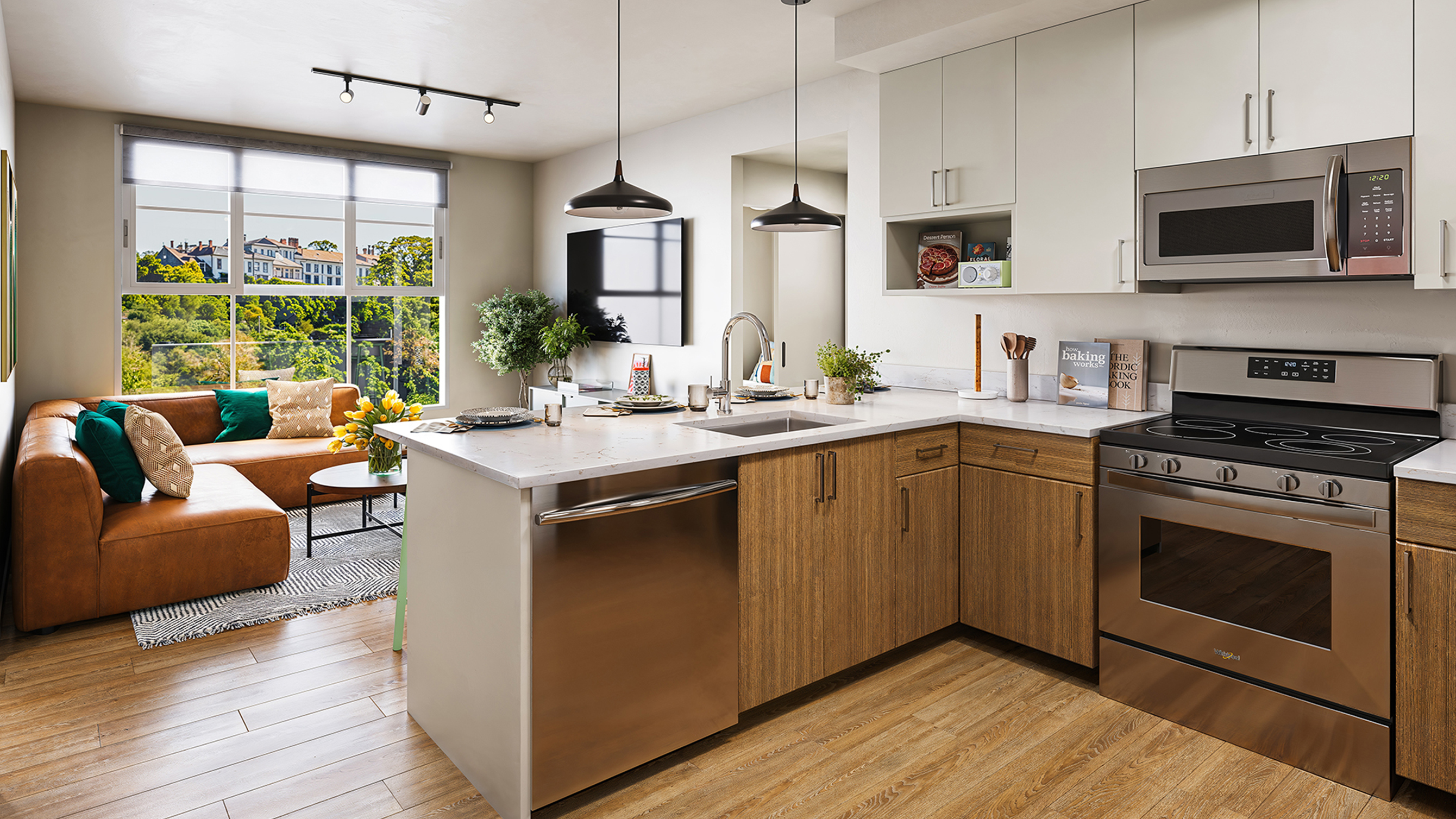 A kitchen with modern appliances