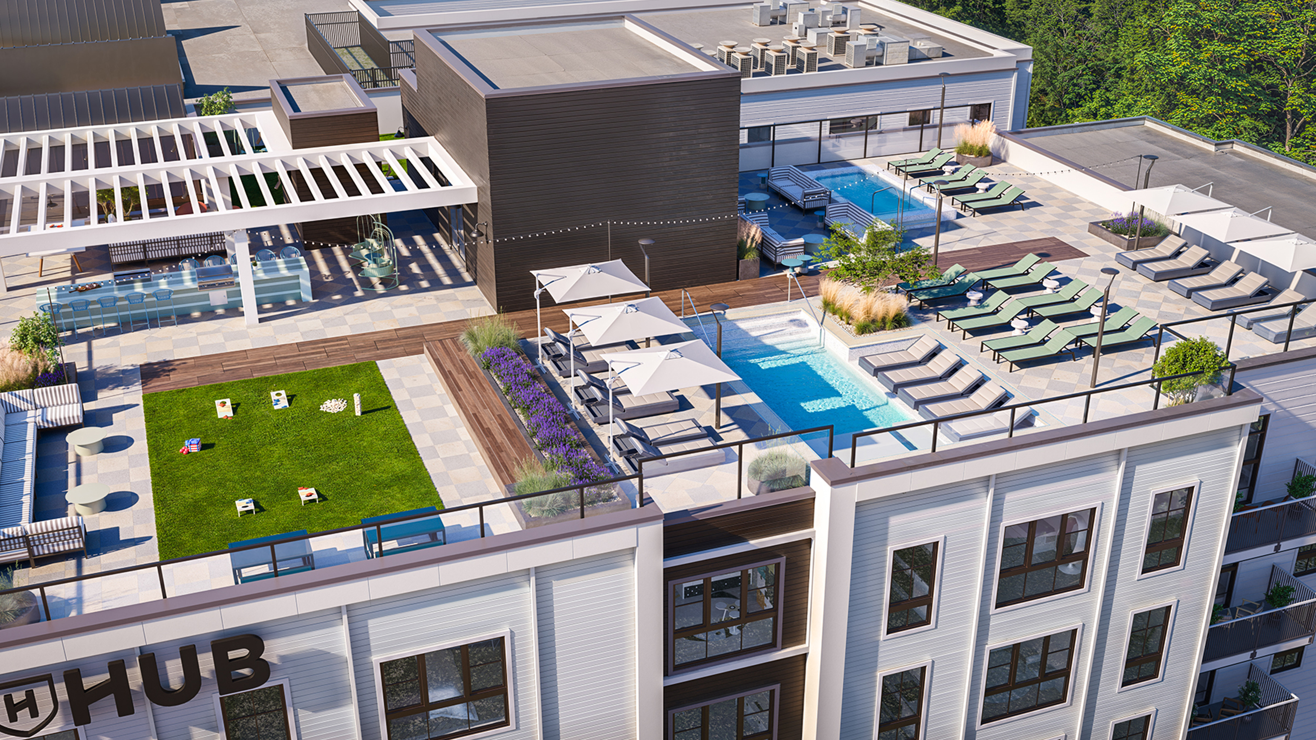 A rooftop swimming pool